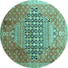 Round Machine Washable Persian Turquoise Traditional Area Rugs, wshtr162turq