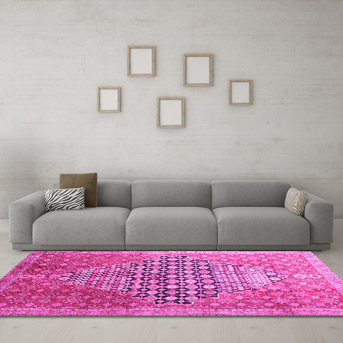 Machine Washable Persian Pink Traditional Rug in a Living Room, wshtr162pnk
