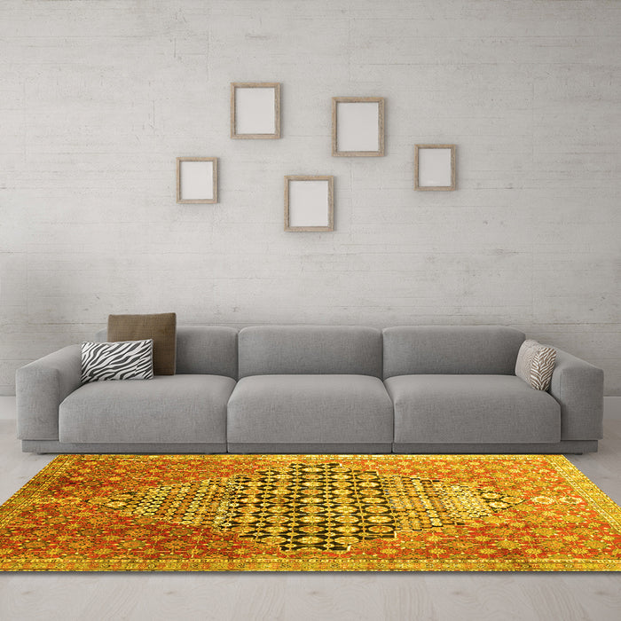 Machine Washable Persian Yellow Traditional Rug in a Living Room, wshtr162yw