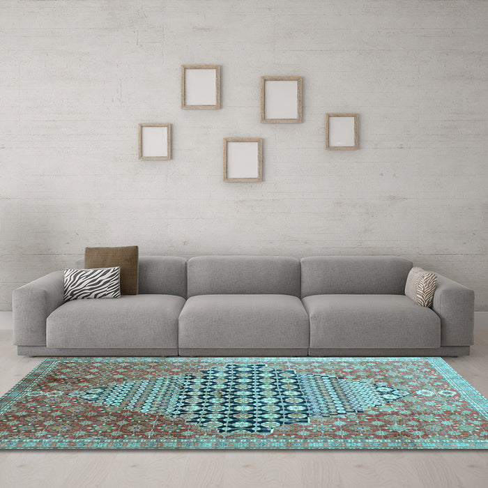 Machine Washable Persian Light Blue Traditional Rug in a Living Room, wshtr162lblu
