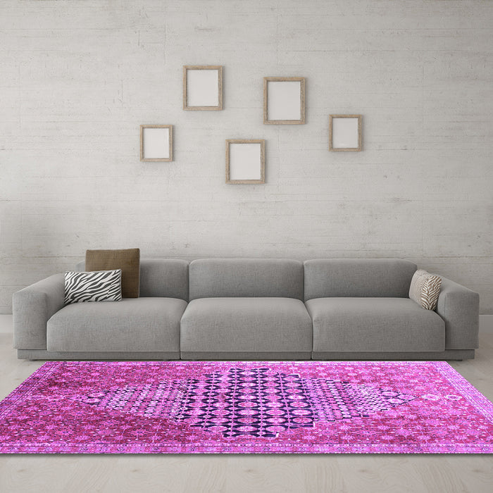 Machine Washable Persian Purple Traditional Area Rugs in a Living Room, wshtr162pur