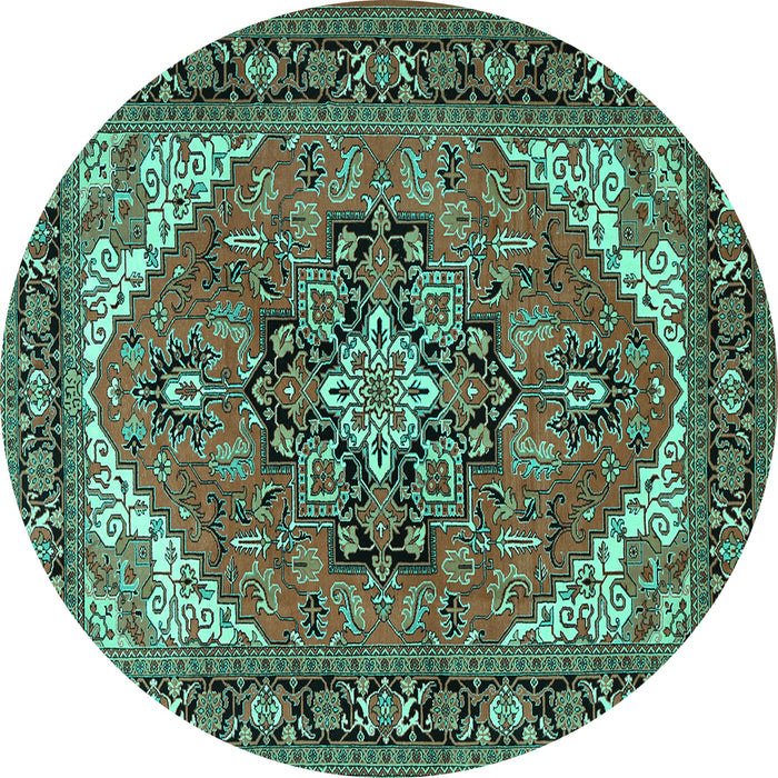 Round Machine Washable Persian Turquoise Traditional Area Rugs, wshtr1630turq