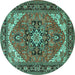 Round Machine Washable Persian Turquoise Traditional Area Rugs, wshtr1630turq