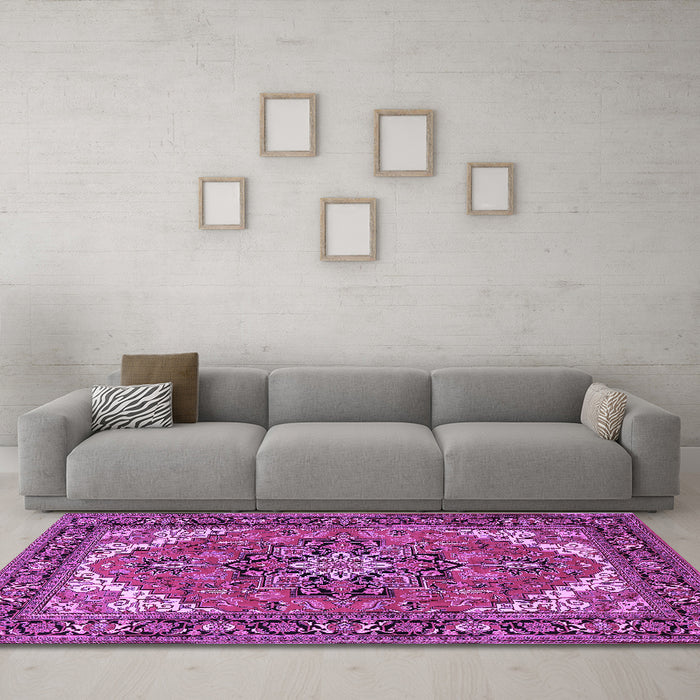Machine Washable Persian Purple Traditional Area Rugs in a Living Room, wshtr1630pur