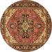 Round Machine Washable Persian Brown Traditional Rug, wshtr1630brn