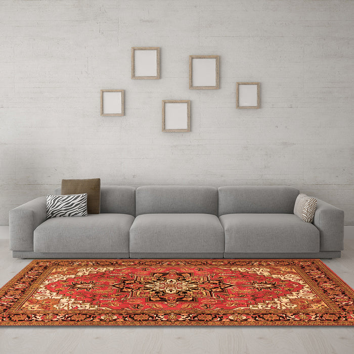 Machine Washable Persian Orange Traditional Area Rugs in a Living Room, wshtr1630org