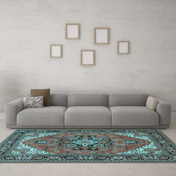Machine Washable Persian Light Blue Traditional Rug in a Living Room, wshtr1630lblu
