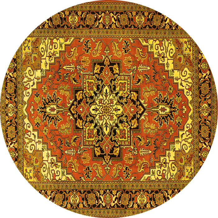 Round Machine Washable Persian Yellow Traditional Rug, wshtr1630yw