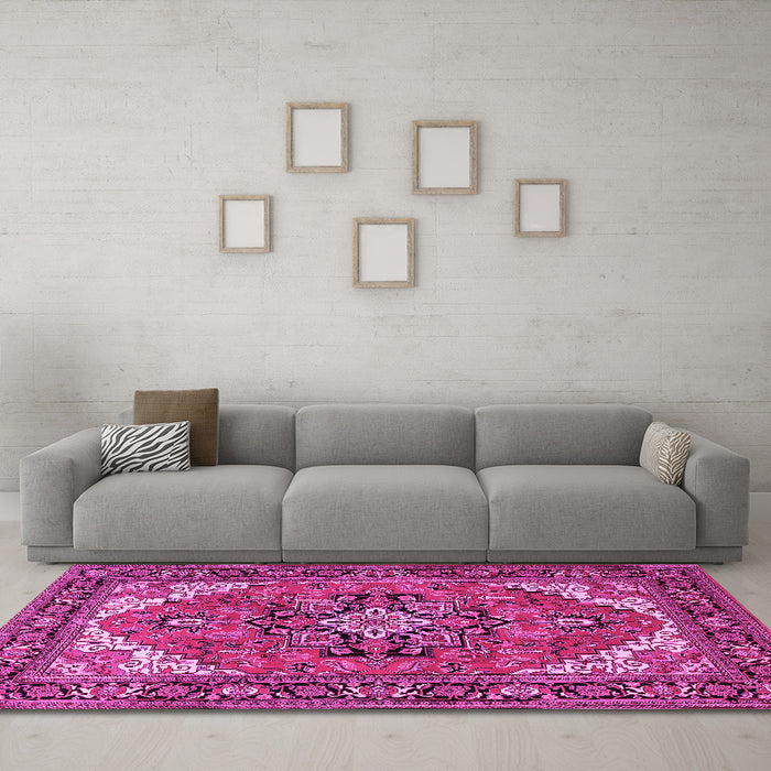 Machine Washable Persian Pink Traditional Rug in a Living Room, wshtr1630pnk