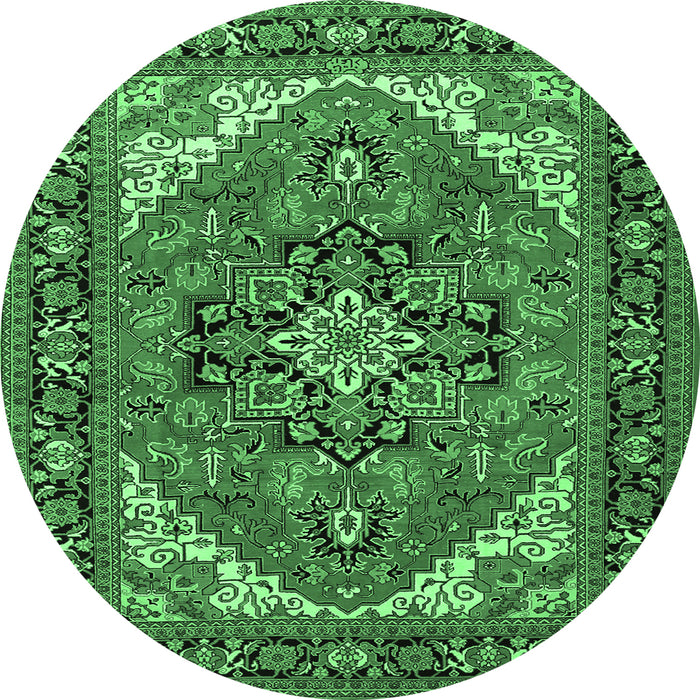 Round Machine Washable Persian Emerald Green Traditional Area Rugs, wshtr1630emgrn