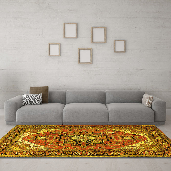 Machine Washable Persian Yellow Traditional Rug in a Living Room, wshtr1630yw
