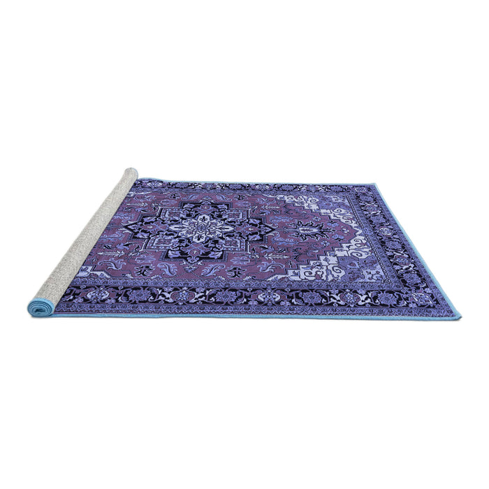 Sideview of Machine Washable Persian Blue Traditional Rug, wshtr1630blu