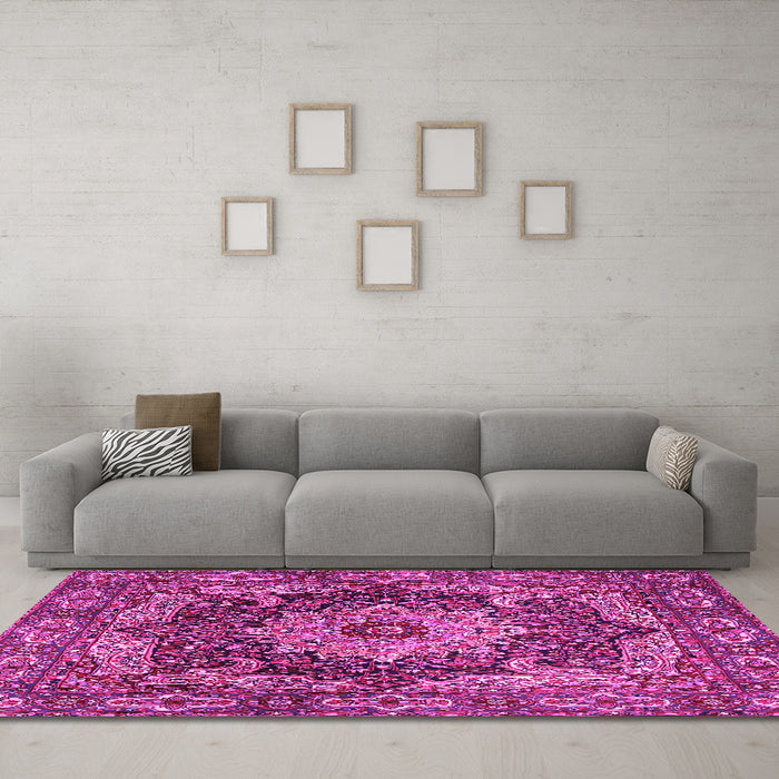 Machine Washable Persian Pink Traditional Rug in a Living Room, wshtr1631pnk