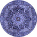 Round Machine Washable Persian Blue Traditional Rug, wshtr1631blu