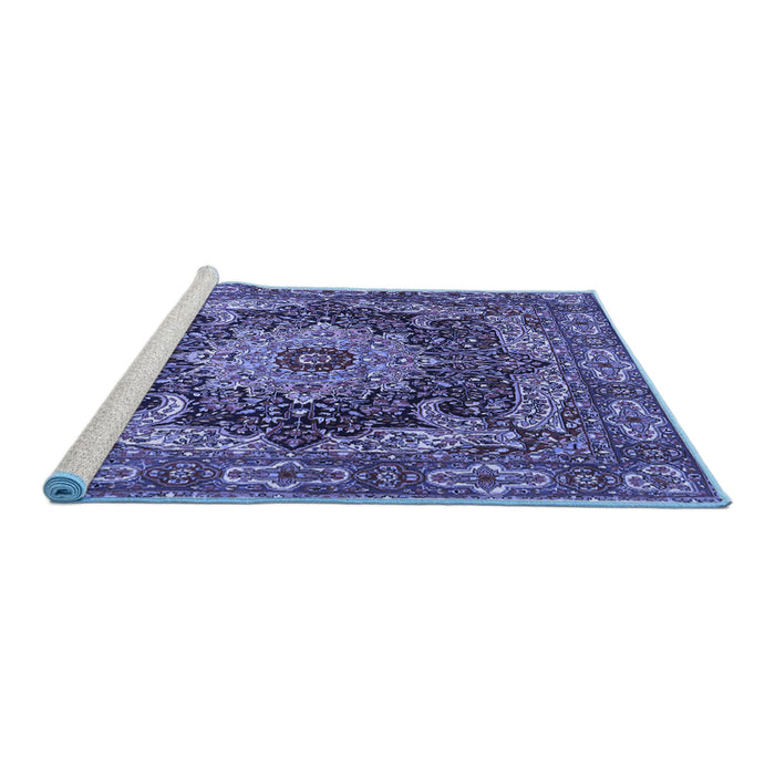 Sideview of Machine Washable Persian Blue Traditional Rug, wshtr1631blu