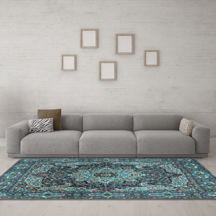 Machine Washable Persian Light Blue Traditional Rug in a Living Room, wshtr1631lblu