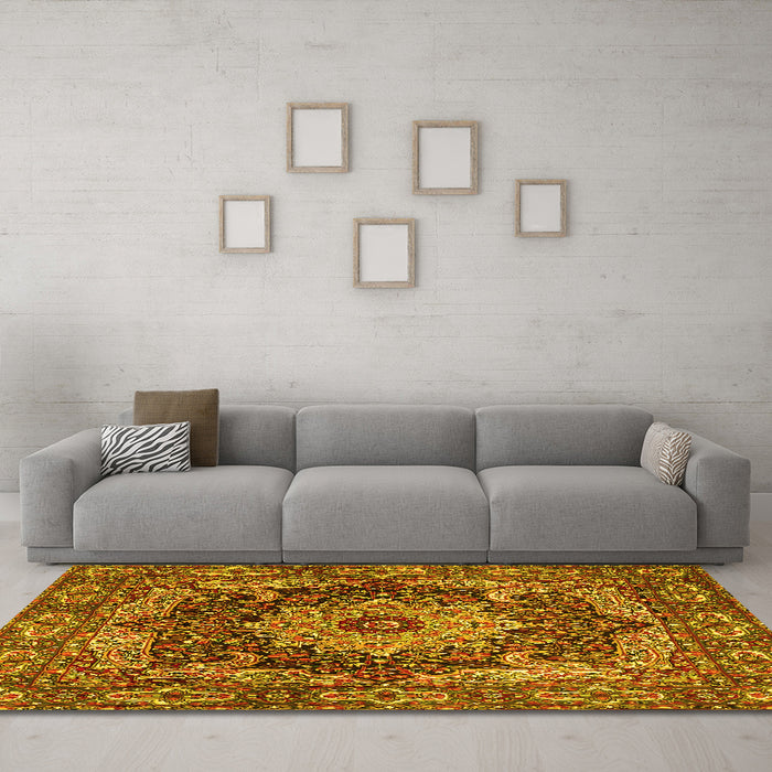 Machine Washable Persian Yellow Traditional Rug in a Living Room, wshtr1631yw
