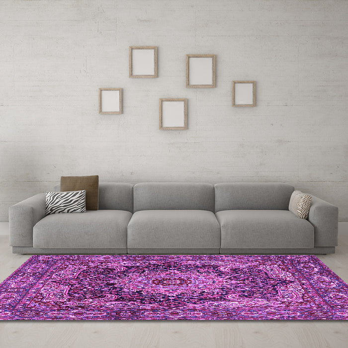 Machine Washable Persian Purple Traditional Area Rugs in a Living Room, wshtr1631pur