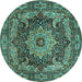 Round Machine Washable Persian Turquoise Traditional Area Rugs, wshtr1631turq