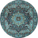 Round Machine Washable Persian Light Blue Traditional Rug, wshtr1631lblu