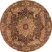 Round Machine Washable Persian Brown Traditional Rug, wshtr1631brn