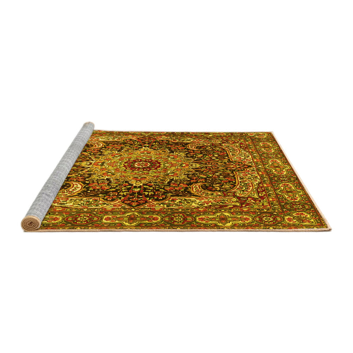 Sideview of Machine Washable Persian Yellow Traditional Rug, wshtr1631yw