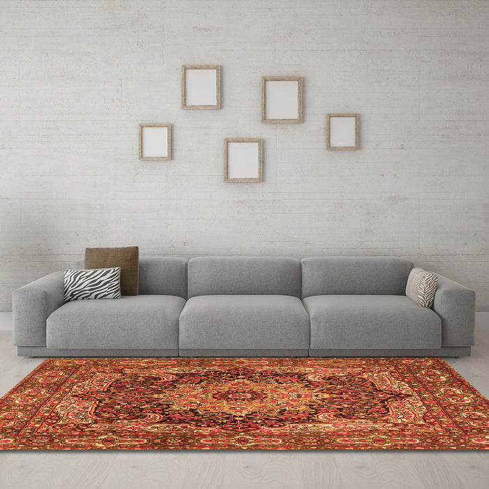 Machine Washable Persian Orange Traditional Area Rugs in a Living Room, wshtr1631org