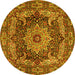 Round Machine Washable Persian Yellow Traditional Rug, wshtr1631yw