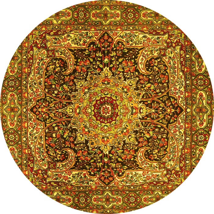 Round Persian Yellow Traditional Rug, tr1631yw