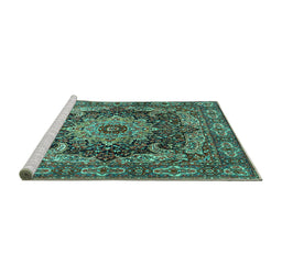 Sideview of Machine Washable Persian Turquoise Traditional Area Rugs, wshtr1631turq