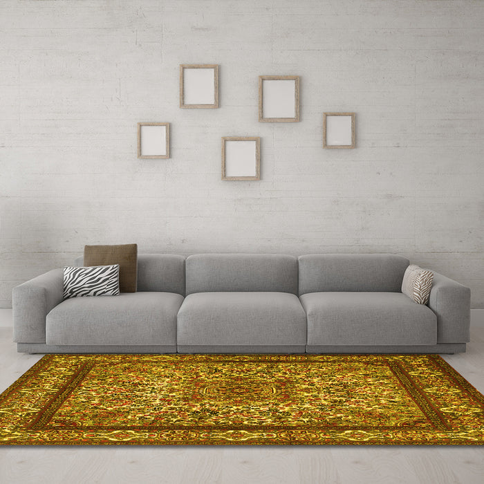 Machine Washable Persian Yellow Traditional Rug in a Living Room, wshtr1632yw