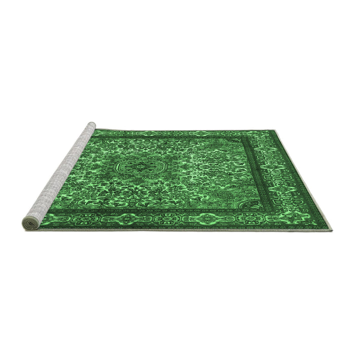 Sideview of Machine Washable Persian Emerald Green Traditional Area Rugs, wshtr1632emgrn