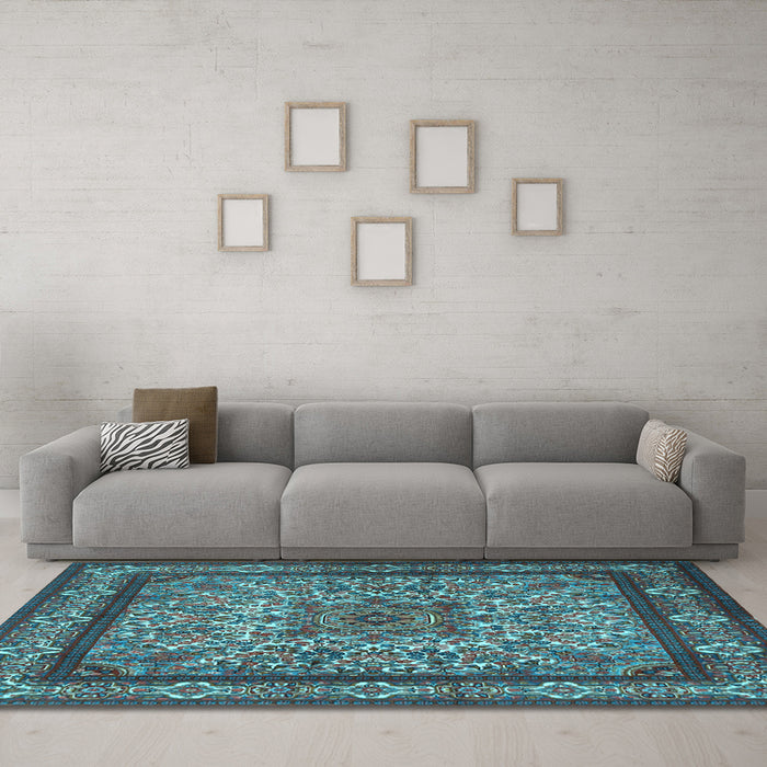 Machine Washable Persian Light Blue Traditional Rug in a Living Room, wshtr1632lblu