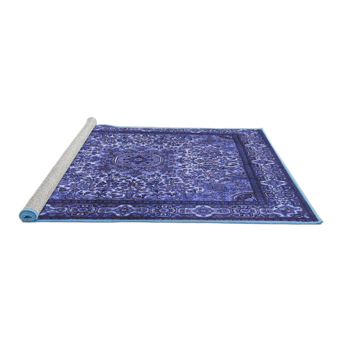 Sideview of Machine Washable Persian Blue Traditional Rug, wshtr1632blu