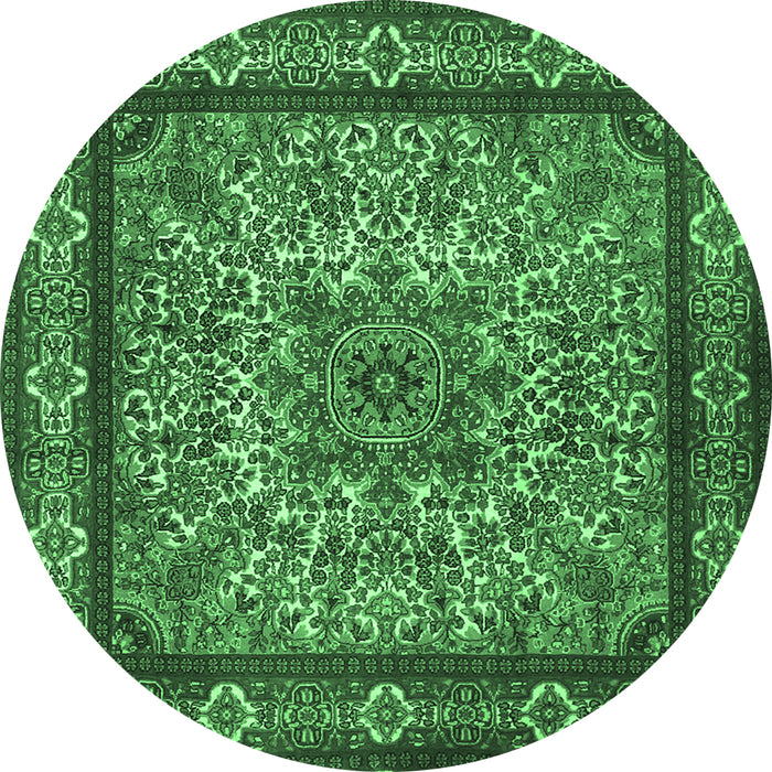 Round Machine Washable Persian Emerald Green Traditional Area Rugs, wshtr1632emgrn