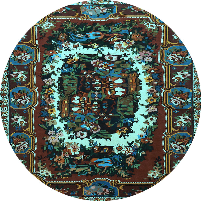 Round Machine Washable Persian Light Blue Traditional Rug, wshtr1633lblu