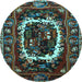 Round Machine Washable Persian Light Blue Traditional Rug, wshtr1633lblu