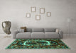 Machine Washable Persian Turquoise Traditional Area Rugs in a Living Room,, wshtr1633turq