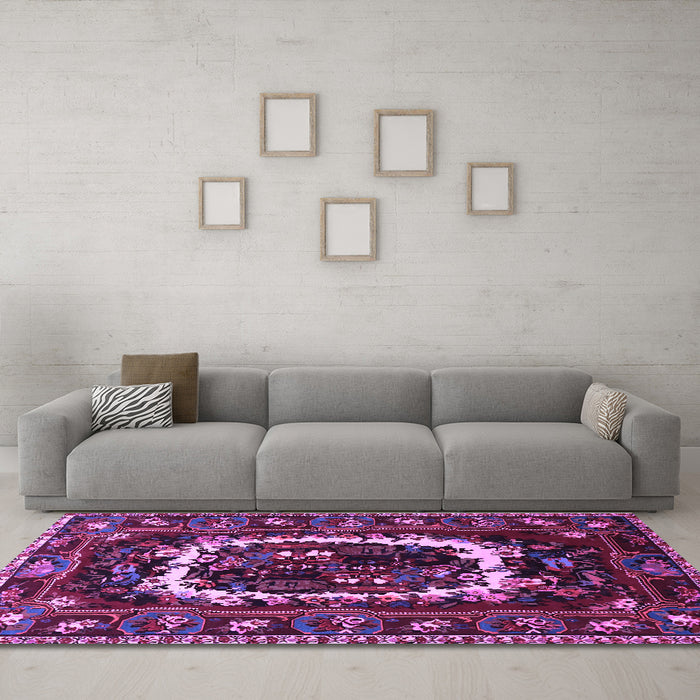Machine Washable Persian Purple Traditional Area Rugs in a Living Room, wshtr1633pur