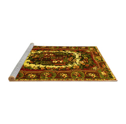 Sideview of Machine Washable Persian Yellow Traditional Rug, wshtr1633yw