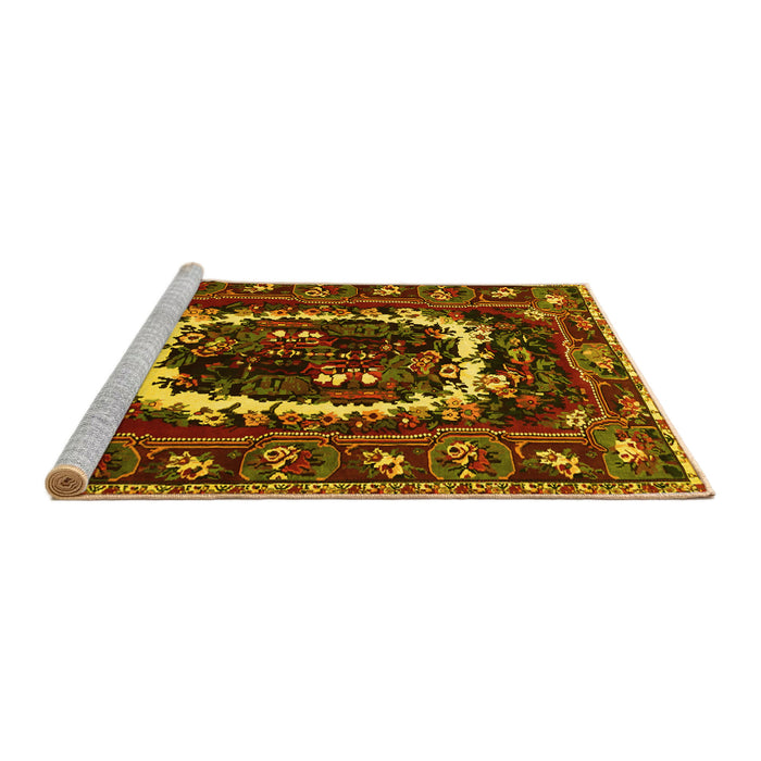 Sideview of Machine Washable Persian Yellow Traditional Rug, wshtr1633yw