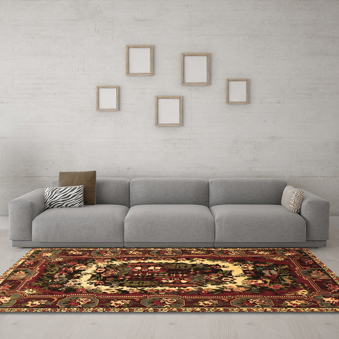 Machine Washable Persian Brown Traditional Rug in a Living Room,, wshtr1633brn
