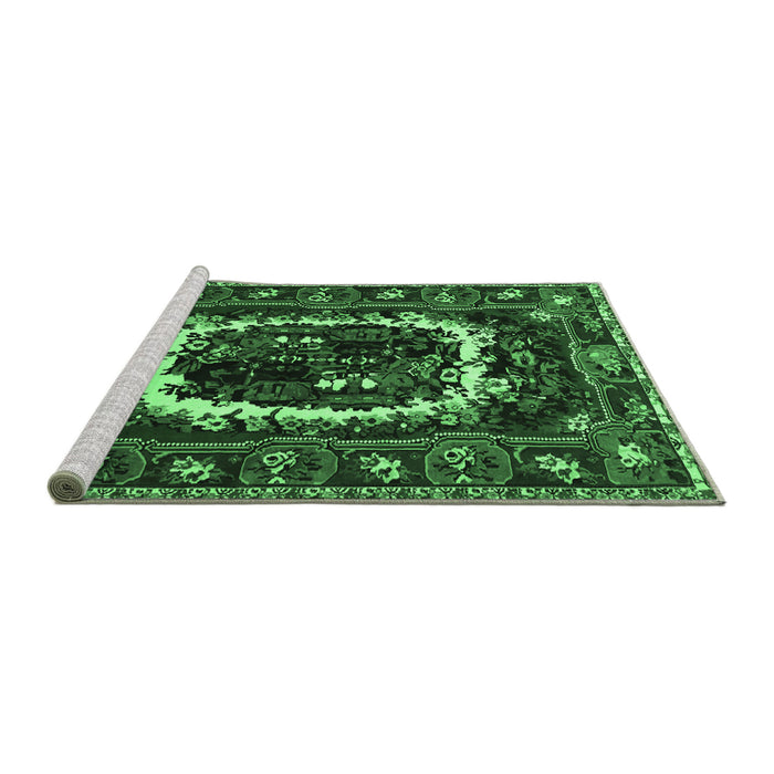 Sideview of Machine Washable Persian Emerald Green Traditional Area Rugs, wshtr1633emgrn