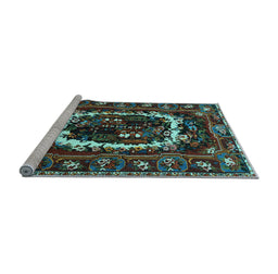 Sideview of Machine Washable Persian Light Blue Traditional Rug, wshtr1633lblu