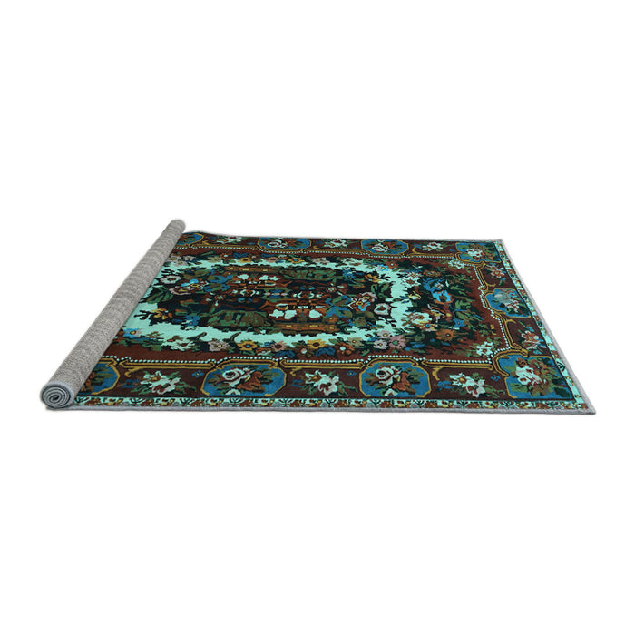 Sideview of Machine Washable Persian Light Blue Traditional Rug, wshtr1633lblu