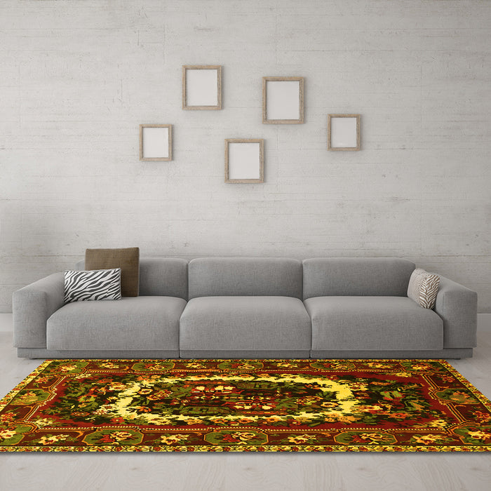 Machine Washable Persian Yellow Traditional Rug in a Living Room, wshtr1633yw