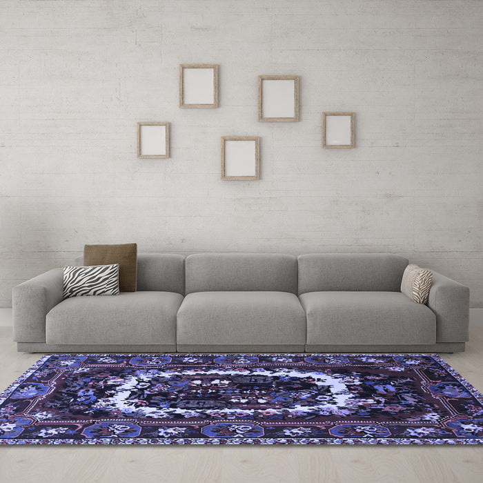 Machine Washable Persian Blue Traditional Rug in a Living Room, wshtr1633blu