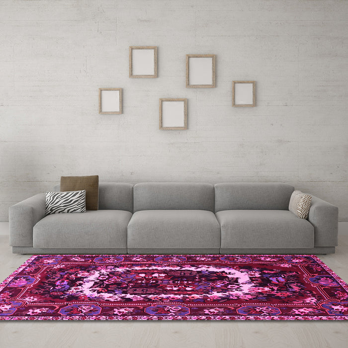 Machine Washable Persian Pink Traditional Rug in a Living Room, wshtr1633pnk