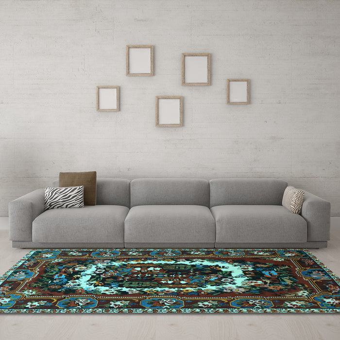 Machine Washable Persian Light Blue Traditional Rug in a Living Room, wshtr1633lblu
