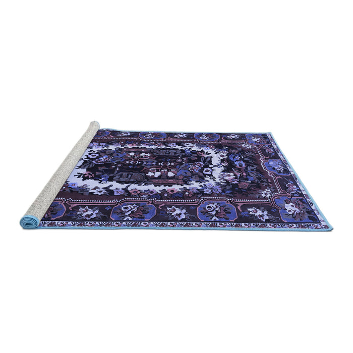Sideview of Machine Washable Persian Blue Traditional Rug, wshtr1633blu